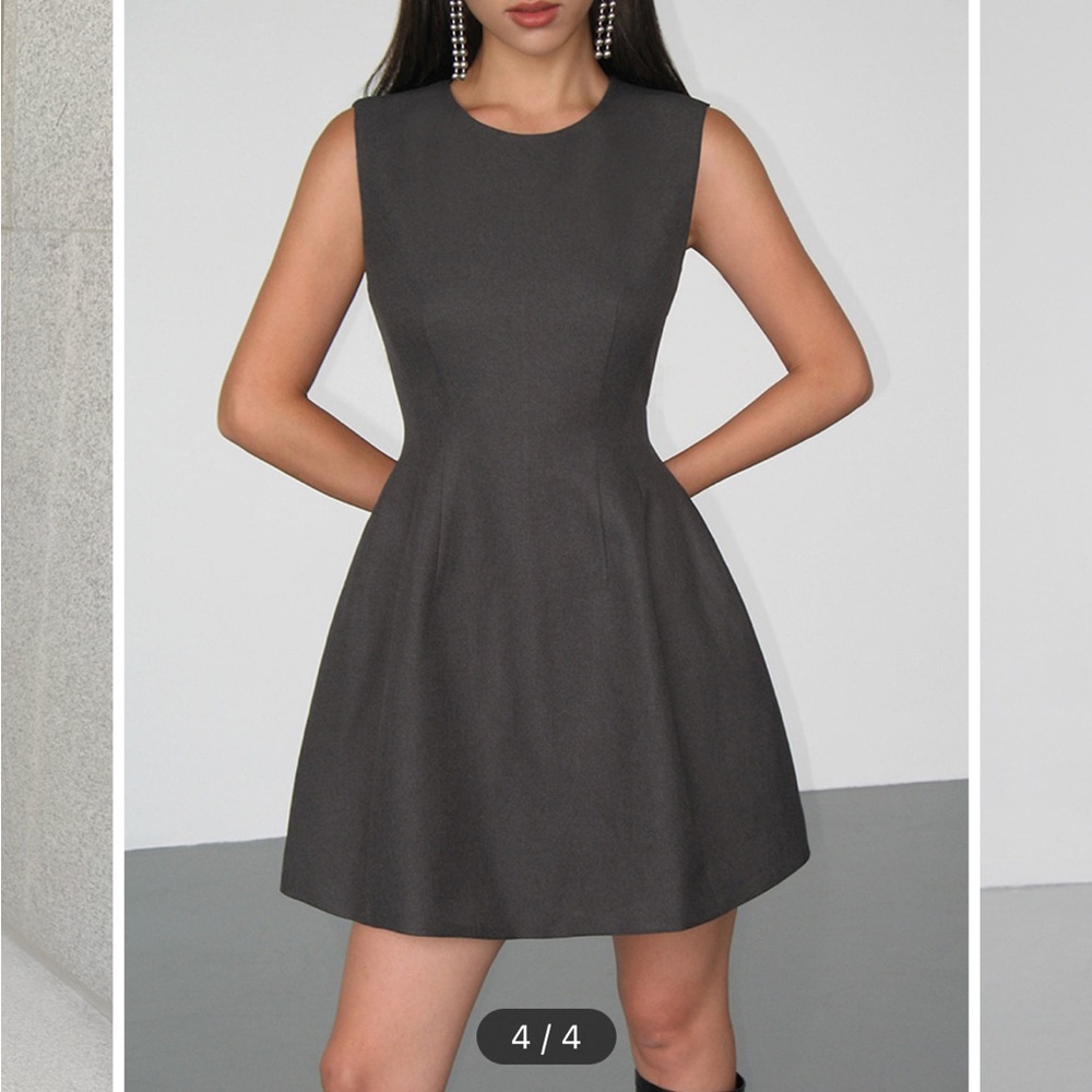 Commense Gray Sheath Midi Dress Crew Neck Sleeveless